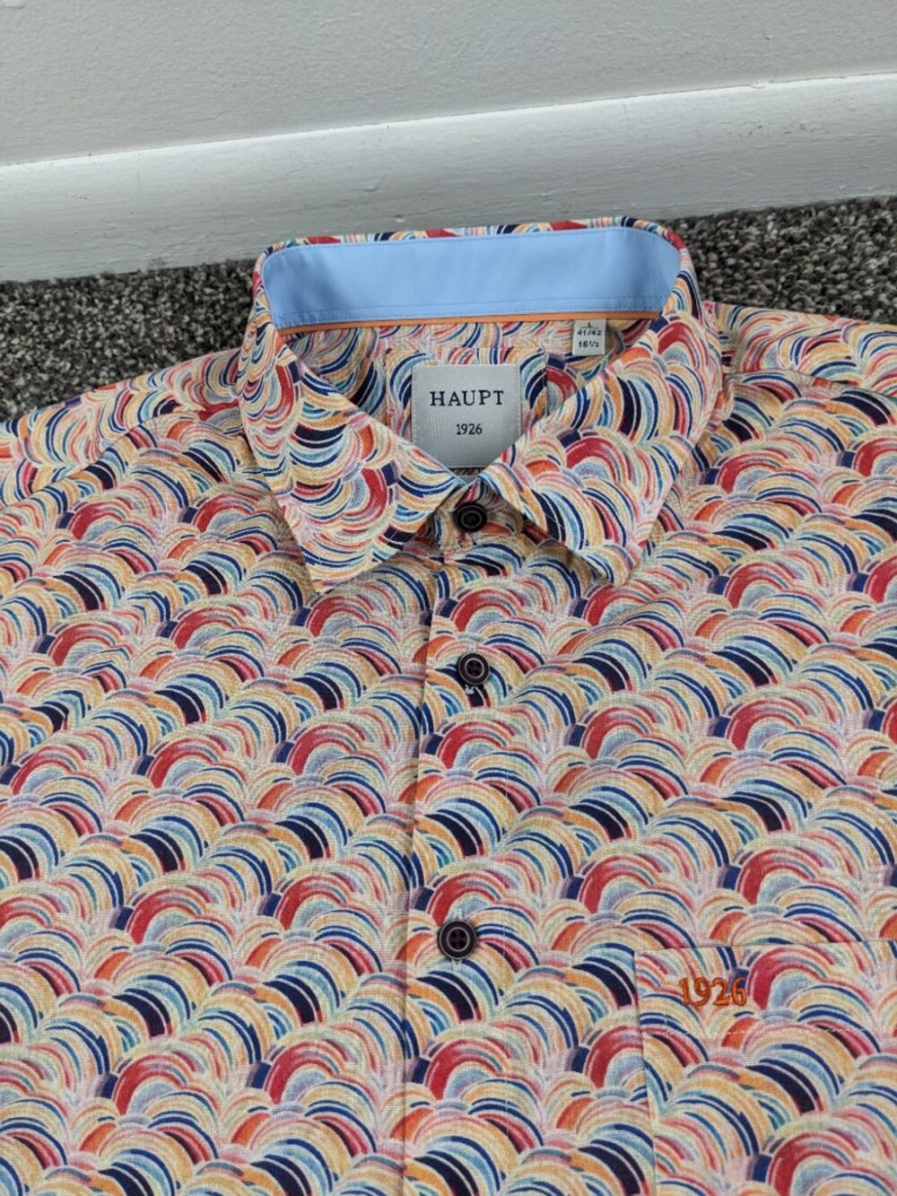 Haupt Shirt Linen Blend Button Up Geometric Short Sleeve Multicolor Mens Large